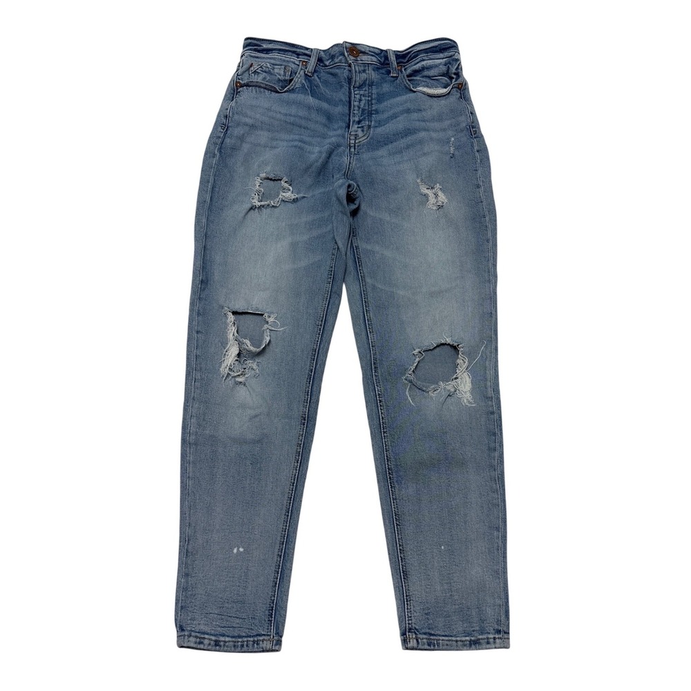 Edgely High Rise Mom Jeans Womens 12 Reg Light Wash Distressed Blue Denim 616748